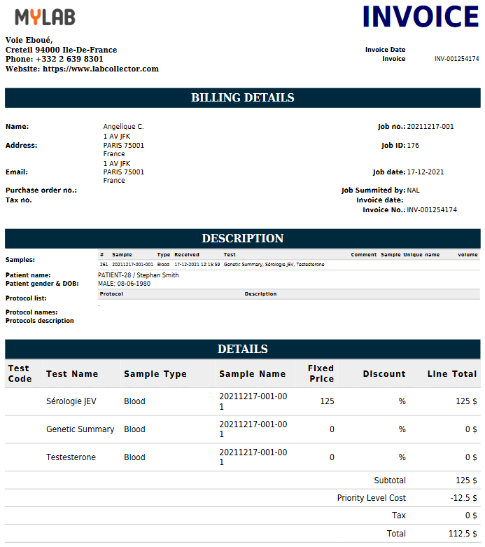 billing LabCollector LIMS