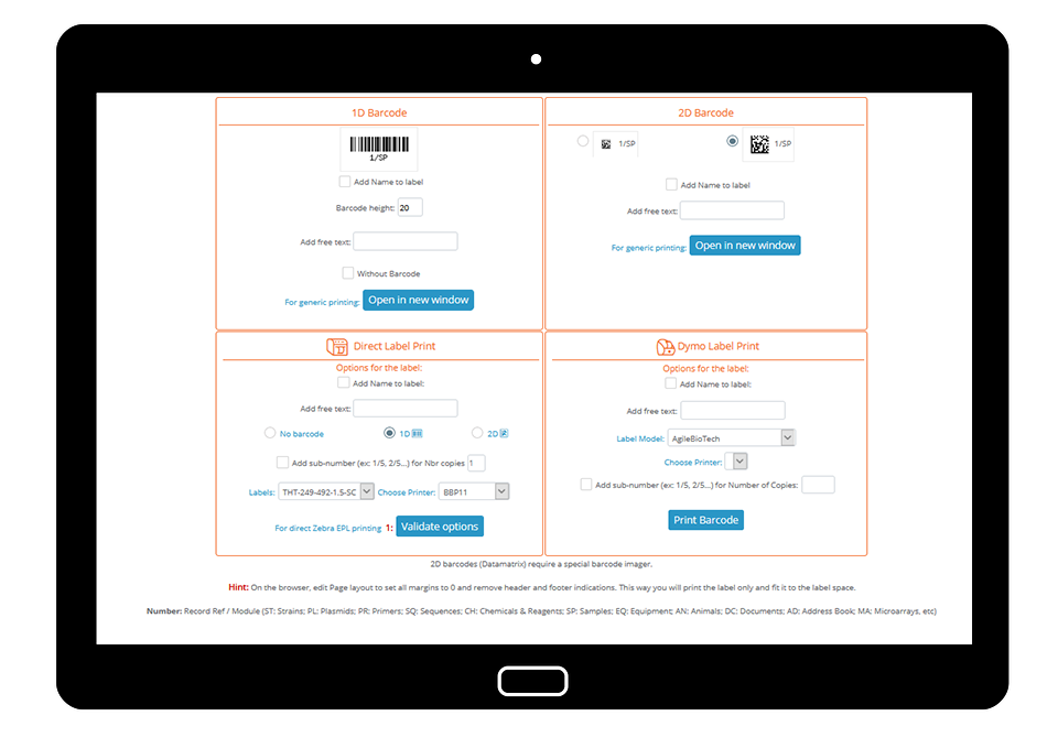 barcode tool on tablet