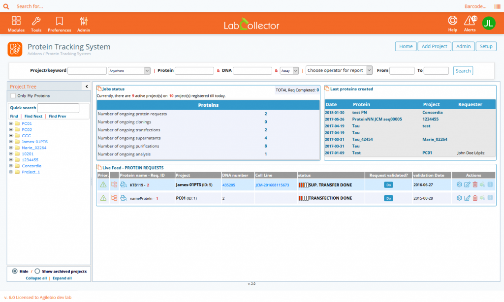 LabCollector Lab Services protein tracking