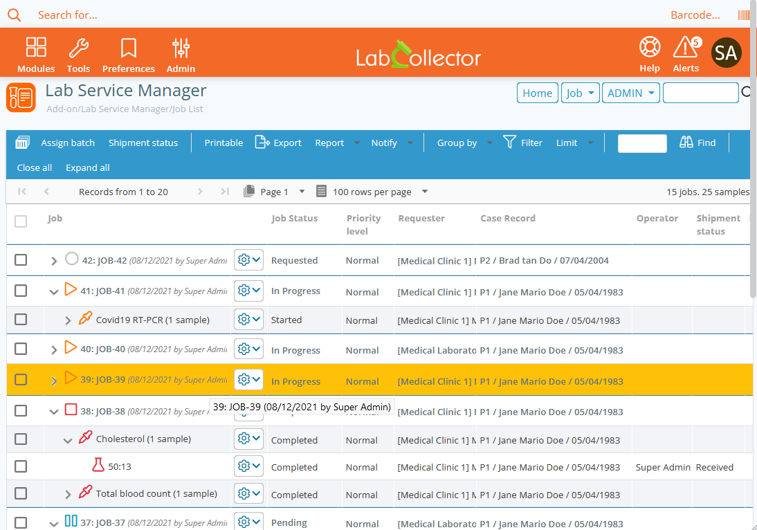 Test management LSM Labcollector LIMS